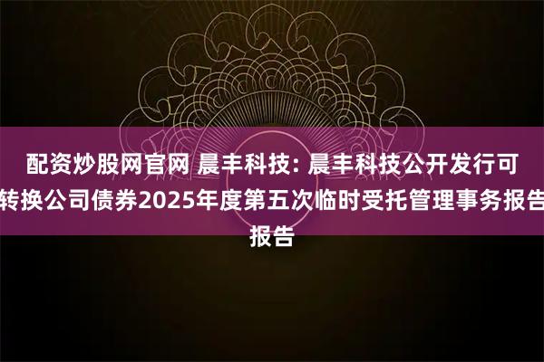 配资炒股网官网 晨丰科技: 晨丰科技公开发行可转换公司债券2025年度第五次临时受托管理事务报告